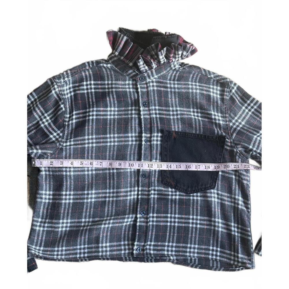 Handmade Upcycled Cropped Flannel Denim & Plaid Ruffled Collar One-of-a-Kind π€β€οΈ - Picture 13 of 13
